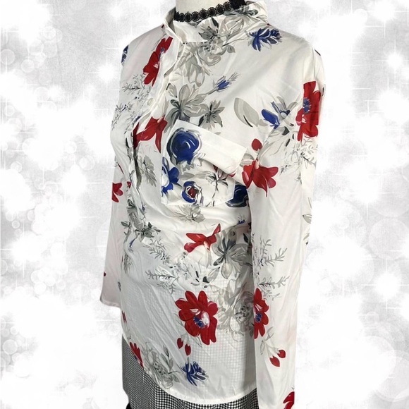Boho Chic Floral White Multicolored Long Sleeve Button Blouse - Picture 2 of 6